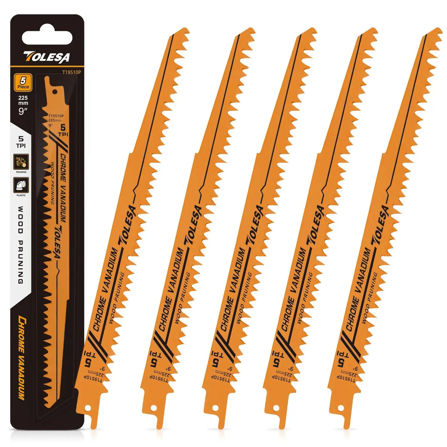TOLESA 5PCS 5/6TPI Wood Pruning Reciprocating Saw Blades for Wood and PVC Pipe