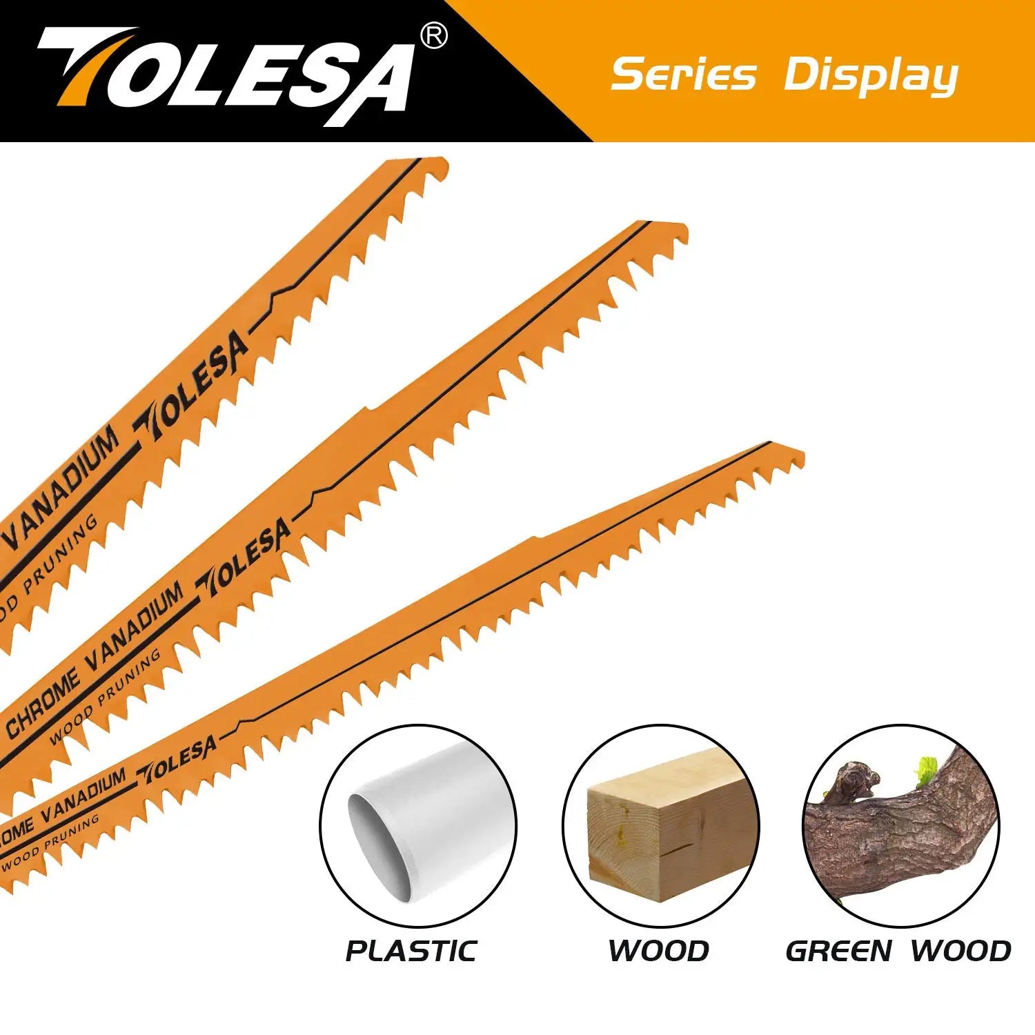 TOLESA 5PCS 5/6TPI Wood Pruning Reciprocating Saw Blades for Wood and PVC Pipe