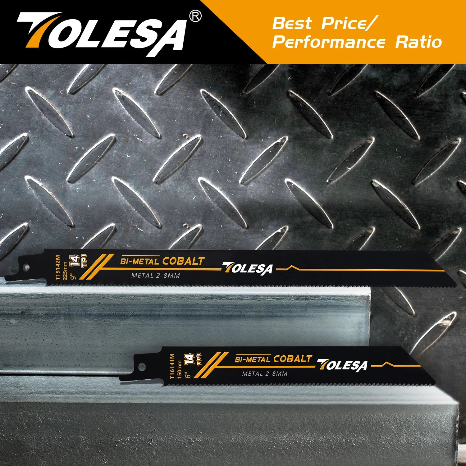 TOLESA 5PCS 6in Heavy Metal Cutting Reciprocating Saw Blades 14TPI Cast-Iron Bi-Metal Sabre Saw Blades for Metal Pipe, Rebar