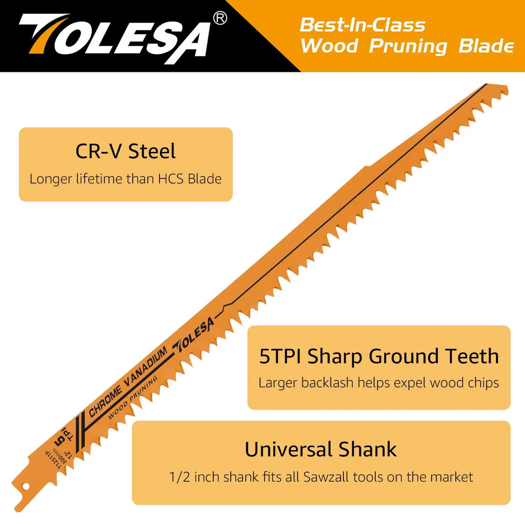 TOLESA 5PCS 5/6TPI Wood Pruning Reciprocating Saw Blades for Wood and PVC Pipe