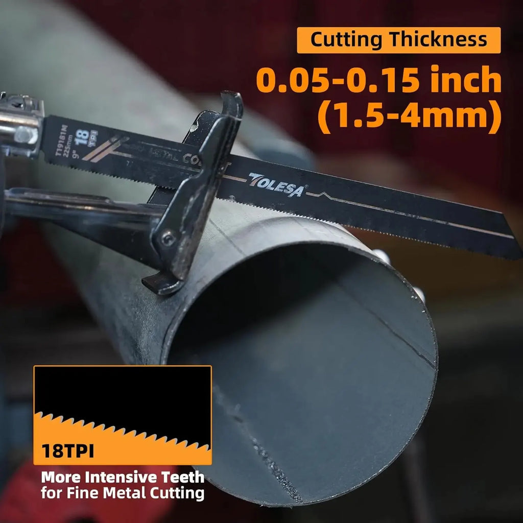 TOLESA 10PCS Bi-Metal Sawzall Blades Metal Cutting 150mm/225mm 18TPI Reciprocating Saw Blades with Cobalt for Metal Fine Cutting