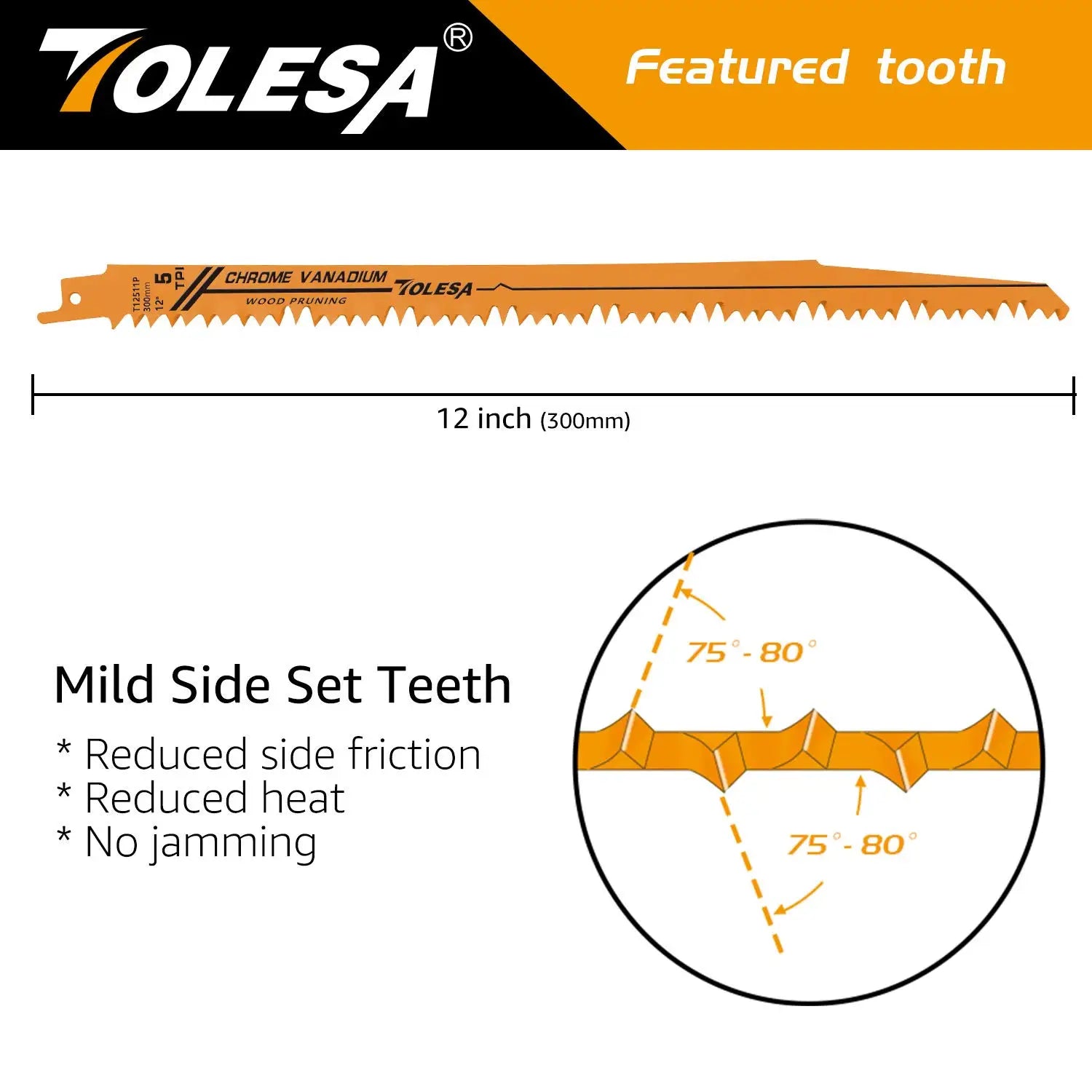 TOLESA 5PCS 5/6TPI Wood Pruning Reciprocating Saw Blades for Wood and PVC Pipe