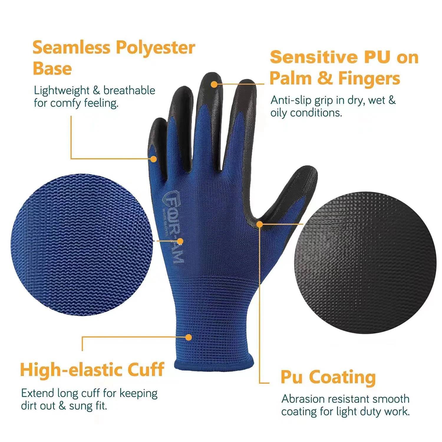 Ultra-Thin PU coated work gloves. 12pairs size Large